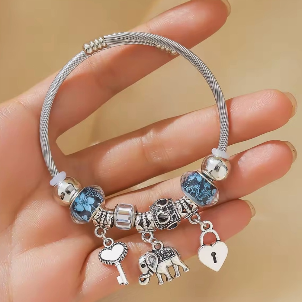 Silver Charm Bracelet with Blue Accents